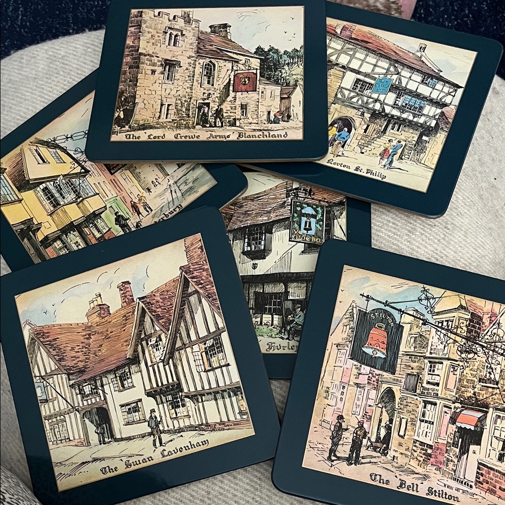 Vintage Pub Scene placemats, trivets Set